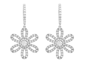 Pave Set Dazzling Lab-Created 3.08CT Diamonds Pretty Flower Fine Dangle Earrings