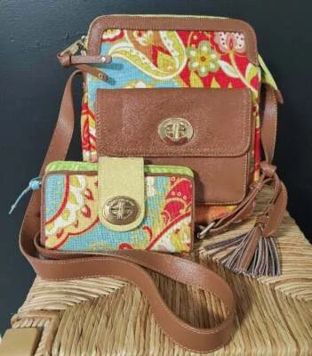 Bolso Bandolera Spartina 449 Rojo Cachemira Lino y Cuero Amplio con Pared a Juego Foto 1 de 4