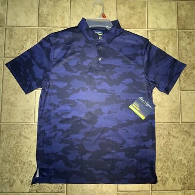 NWT Mens Ben Hogan Blue Camo Short Sleeve Collared Golf Shirt Size Medium - Image 1 of 4