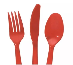 Orange Party Plastic Cutlery Combo (Spoons, Forks & Knives) 48 Pieces - Picture 1 of 3