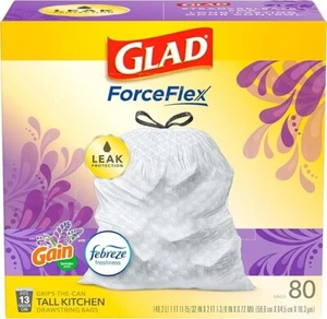 Glad ForceFlex Tall Kitchen Drawstring Trash Bags, 13 Gal, Gain Lavender, 80 ct. - Picture 1 of 7