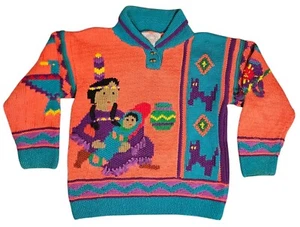 Native American Indian Vtg Sweater Traditional Trading Womens L Hand Knit Heavy - Picture 1 of 13
