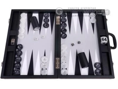 New 21” Wycliffe Brothers Tournament Backgammon Set - Black Case w/ Grey Field - Image 1 of 4