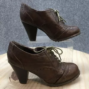 Call It Spring Shoes Womens 8 Lace Up Booties Brown Faux Leather Cone Heels - Picture 1 of 22