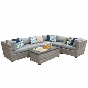 TK Classics Florence 7-Piece Wicker Patio Sectional in Gray - Picture 1 of 1