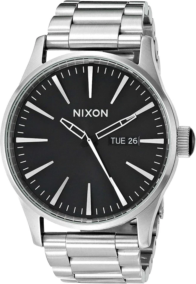 Nuevo reloj unisex Nixon Sentry plateado acero inoxidable esfera negra A356-2348 Foto 1 de 1