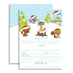 Woodland Winter Party Invitations 20 5x7 Fill In Cards with Twenty White Enve... - Picture 1 of 6