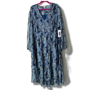 Joie Women's Dress Printed V Neck Maxi Midi Dress Parisian Paisley Blue 2XL XXL - Picture 1 of 15