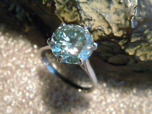 3Ct Green Blue Moissanite Solitaire Engagement Ring In Solid 925 Sterling Silver