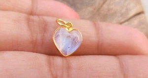 Natural Rainbow Moonstone Heart Pendant -18k Solid Gold Handmade Charm Necklace - Picture 1 of 4