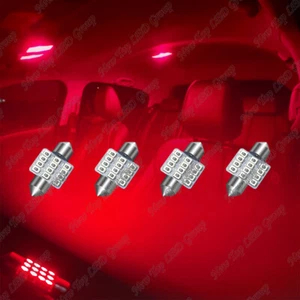4 x Red 31MM 2835 12SMD Dome Map Interior LED Light Bulbs DE3175 DE3022 - Bild 1 von 12