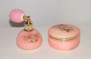 Pink Floral Trinket / Keepsake Box w/ GoldTone Trim & Perfume Bottle Atomizer - Picture 1 of 12