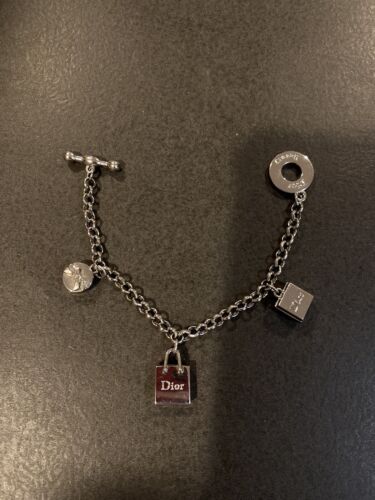 Christian Dior Beauty Silver Present Charms Bracelet Authentic Signed