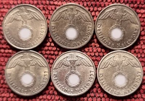 Monedas nazis de 5 peniques BRONCE 1937-1939 A-B-D-E-F-G-J MINTS SEGUNDA GUERRA MUNDIAL III Reich - Imagen 1 de 31