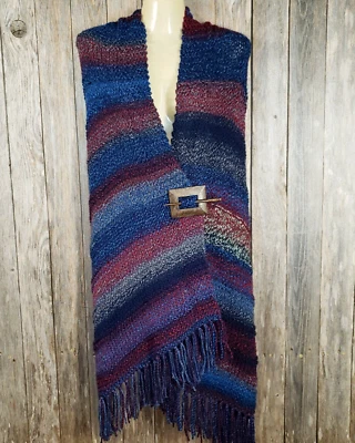 NUEVO Azul Borgoña Multi Grueso Chal Envolvente Bufanda Boho Hippie Hecho a Mano Tejido Regalo Foto 1 de 4