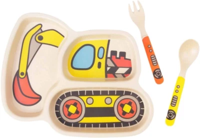 Juego de platos para niños platos de bambú para niños pequeños vajilla juego de platos de cena derrame de alimentación para bebés Foto 1 de 4