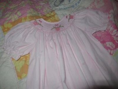 euc Amanda Remembered pink smocked flower basket bishop dress girls ~ 8 - Image 1 of 2