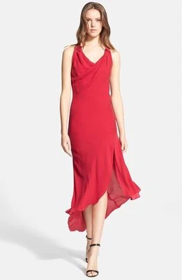 NUEVO CON ETIQUETAS $475 Vestido de seda rojo con cuello de capucha alto hippie espalda deportiva [talla M] #e98 Foto 1 de 4