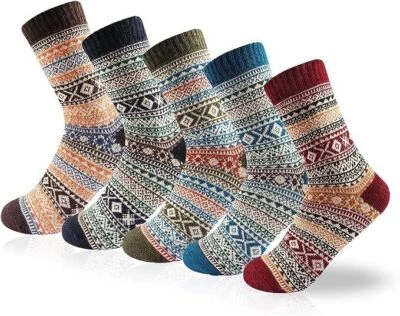 5 Pairs Womens Thick Socks Wool Thermal Warm Knitting Nordic Ladies Socks Winter