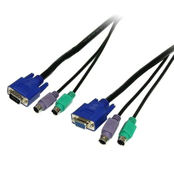6 Ft 3-in-1 KVM Switch Cable w/ Male PS/2 Keyboard Mouse & VGA Male to Female - Image 1 of 1