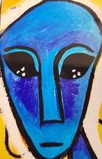 "New" Not Aceo "Blue Alien Glow" 3.5X5.5 Cat Art Magnet 2000-now