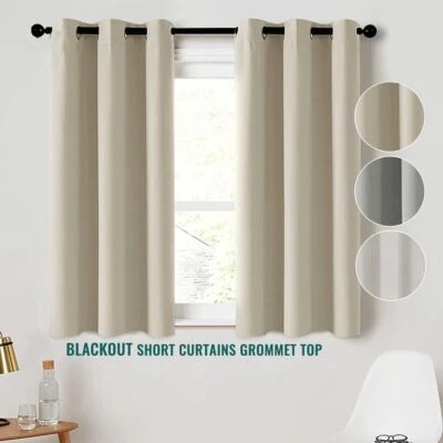 2 Panels Blackout Small Curtain Tiers Thermal Insulated Window Drapes Kitchen - Image 1 of 4
