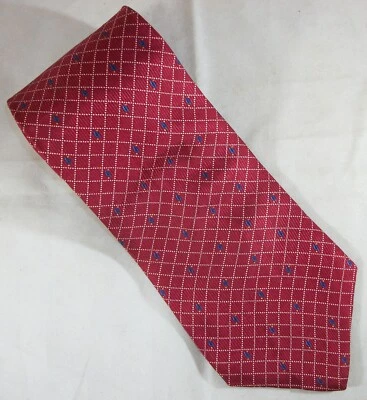Corbata NAUTICA roja, dorada, azul a cuadros de celosía seda 57" de largo x 4" de ancho (F149) Foto 1 de 3