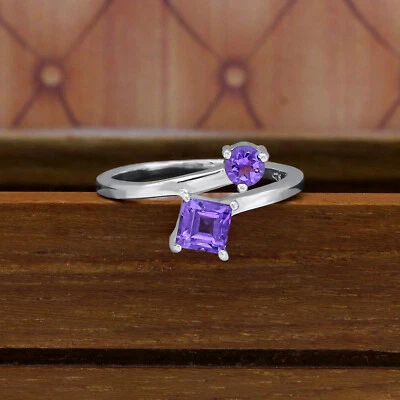 Genuine Amethyst Gemstone 925 Sterling Silver Women Adjustable Designer Ring - Image 1 of 4