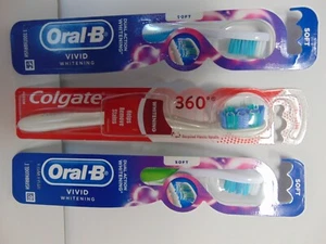 Set of 3 Toothbrushes ~ Orla-B Vivid Whitening Soft + Colgate 360 Medium ~ NEW! - Picture 1 of 5