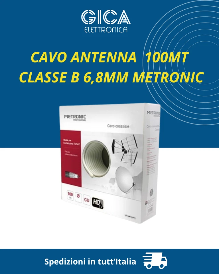 CAVO ANTENNA TV SAT 6,8mm BIANCO CLASSE B 100MT DVB-T2 DVB-S2 METRONIC 414221