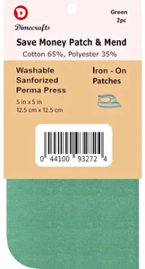 2 Iron-On Repair Patches 5 x 5 Inch Compare to Bondex - Green - Picture 1 of 6