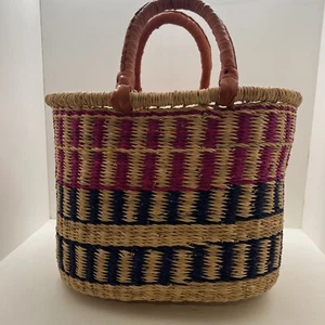 Bolga International  XLarge Oval Basket w/ Two Leather Wrapped Handles Hand made - Picture 1 of 7