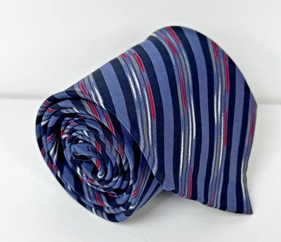 Missoni Tie Mens Blue Red Black Striped Silk Handmade in Spain Classic Necktie - Image 1 of 4