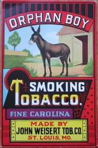 Tabak Werbeschild 50er Jahre John Weisert St Louis MO Esel Waisenjunge - Bild 1 von 2