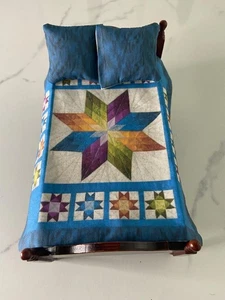 Mini Dollhouse Bedspread blanket 2 Pillow 1:12scale twin size MULTI STAR #P137 - Picture 1 of 2