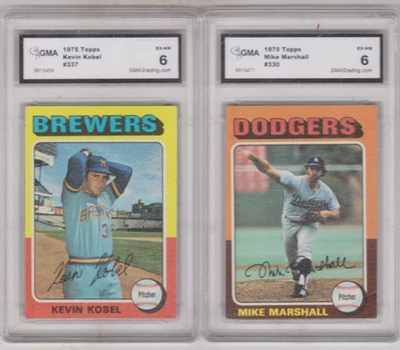 Lote de 2 - 1975 Topps - TARJETAS DE BÉISBOL - Kevin Kobel & Mike Marshall - ¡¡CALIFICADAS!!! Foto 1 de 4