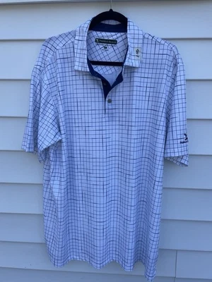 Pebble Beach Dry Luxe Performance Polo Golf Shirt XL White Blue Squares - Image 1 of 4