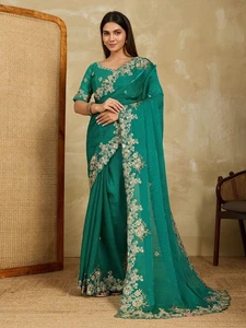 Sari paquistaní Ropa de fiesta Indio Saree Blusa étnica Bollywood Diseñador de bodas - Imagen 1 de 12
