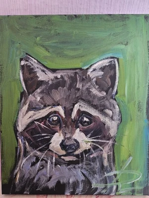 Ölgemälde Tier Ölbild Bilder Modern Art Kunst Unikat Wandbild  25x30 Waschbär  - Bild 1 von 4