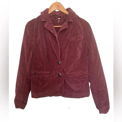 Chaqueta Blazer Free People M Academia Granate Pana Corporal Abotonada Foto 1 de 4