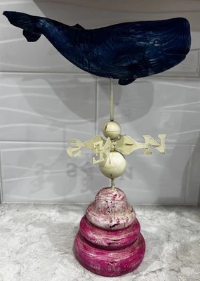 Whale Weathervane Wooden On Freestanding Base Nautical - Image 1 of 4