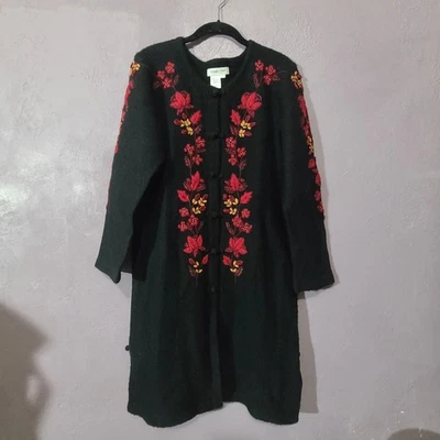 Cárdigan suéter abrigo Coldwater Creek de lana hervida bordado plumero para mujer L Foto 1 de 4