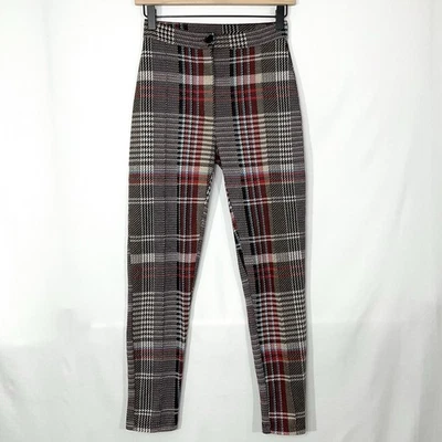 Free People Pants Brown & Red Plaid SIZE 0 High Rise Stretch Trousers Skinny Leg - Image 1 of 4