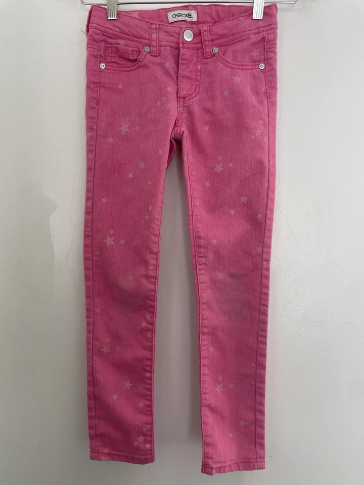 Cherokee Niños Niñas Estampado de Estrellas Mezcla de Algodón Cintura Ajustable Snap Jeggings Rosa 8 Foto 1 de 4