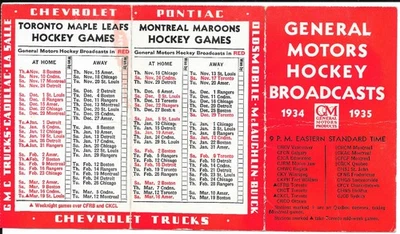 Calendario de transmisiones de hockey de General Motors 1934-35, Toronto, Montreal Foto 1 de 2