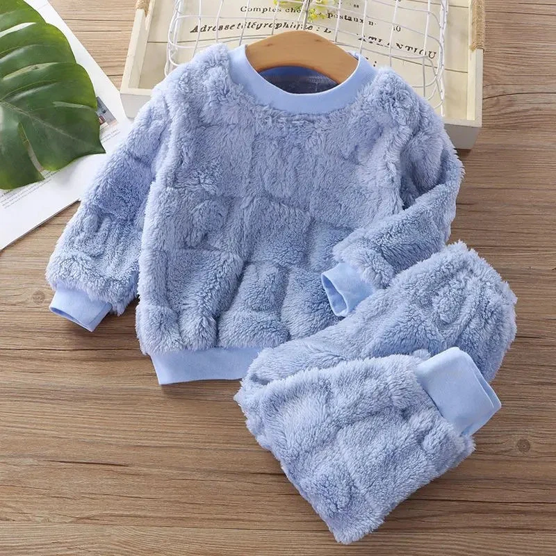 Autumn Winter Sleepwear Flannel Pajamas for Girls Boys Tops+Pants Suits Baby  - Image 1 of 4