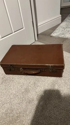 Vintage Suitcase Leather Antique Travel Trunk Case Original - Image 1 of 2
