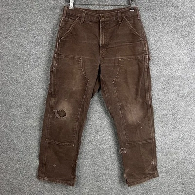 Antiga Calça de Trabalho Carhartt Masculina Lona Marrom Joelho Duplo Carpinteiro Utilitário 32x30 - Imagem 1 de 4