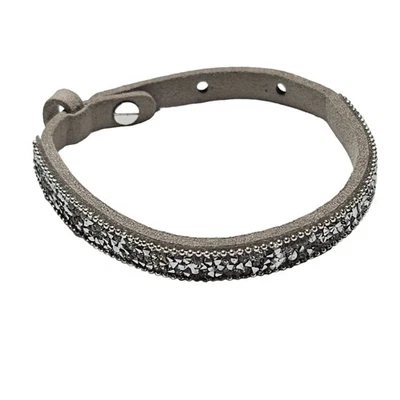 Pulsera Boho Chic Tono Plata Estrás Tachonado Beige Imitación Cuero Joyería Foto 1 de 4