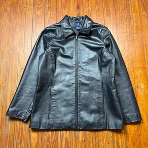 Vintage Gap Lederjacke Damen Größe Large durchgehender Reißverschluss Y2K - Bild 1 von 11